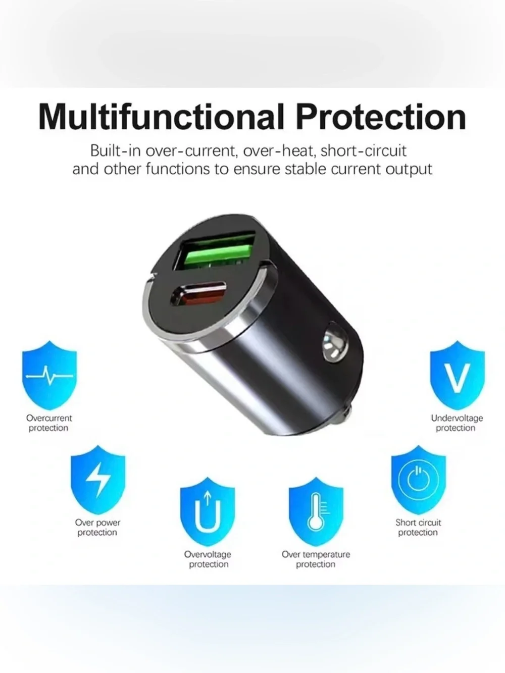 Pull Ring Aluminum Alloy Dual Port USB-C/USB-A PD QC3.0 Car Charger 12V-24V